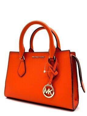 Michael Kors Sheila Small Center Zip Satchel Shoulder Crossbody Bag Orange/Gold
